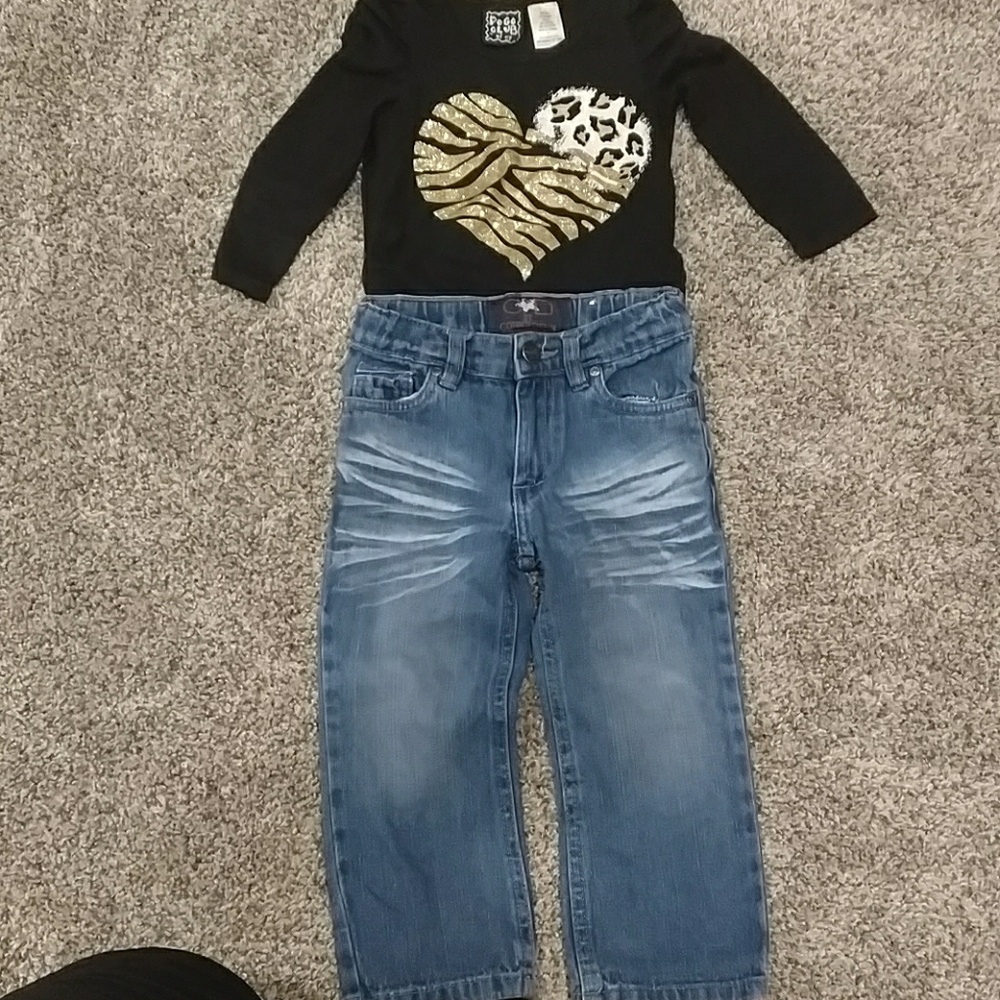 Girls Copper denim jeans size 2T with cute shirt